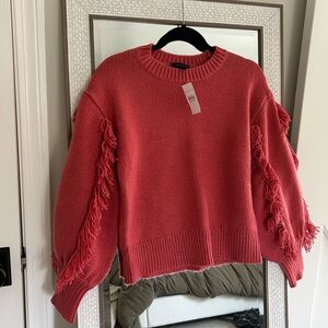 Ann Taylor Fringe Detail Pink Sweater